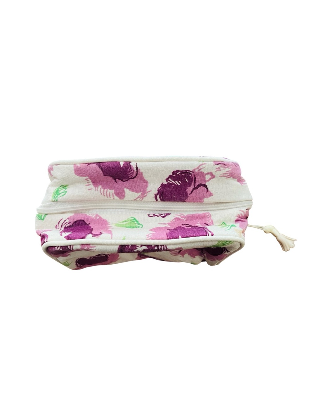 Floral Canvas Cosmetic Pouch in Cream, Purple, Green and Pink - Picture 5 of 5